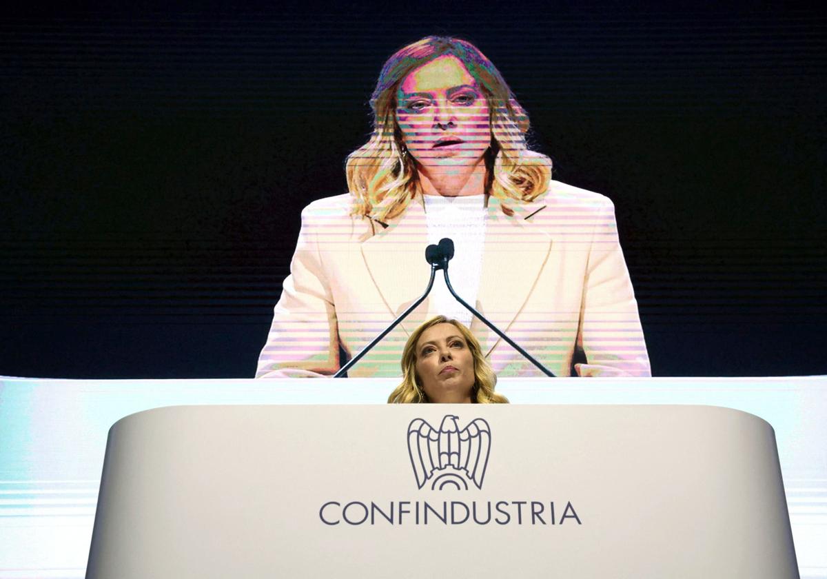 Giorgia Meloni, durante un discurso.
